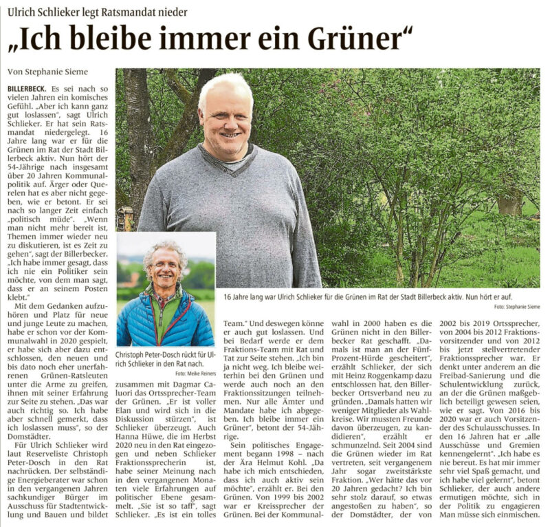 Bericht im Billerbecker Anzeiger vom 12.05.2021