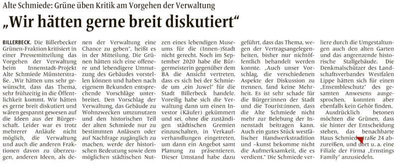 Zeitungsartikel im Billerbecker Anzeiger zu unserer Pressemitteilung